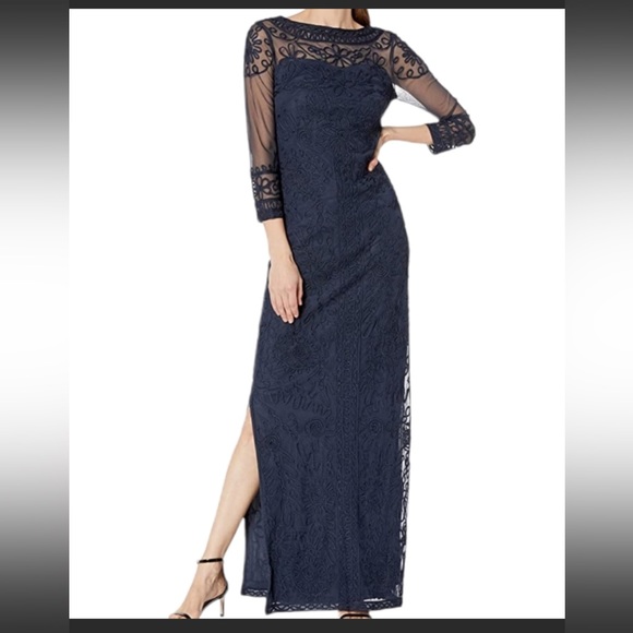 JS Boutique embroidered Long Sleeve illusion long gown - Picture 4 of 7